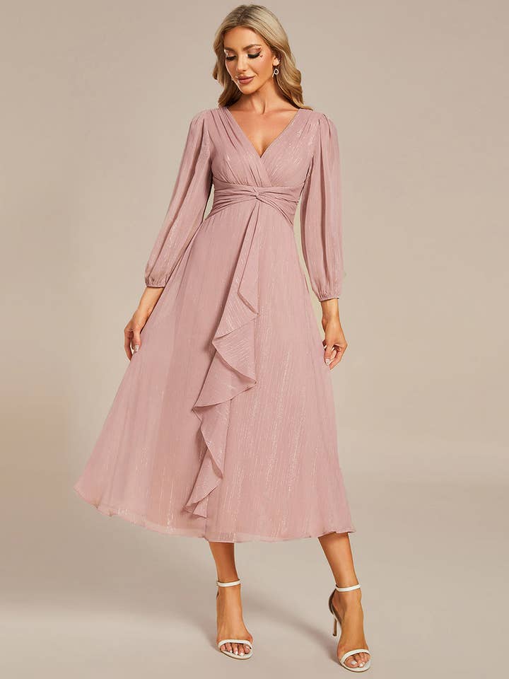 Luminous Chiffon Long Sleeve Dress