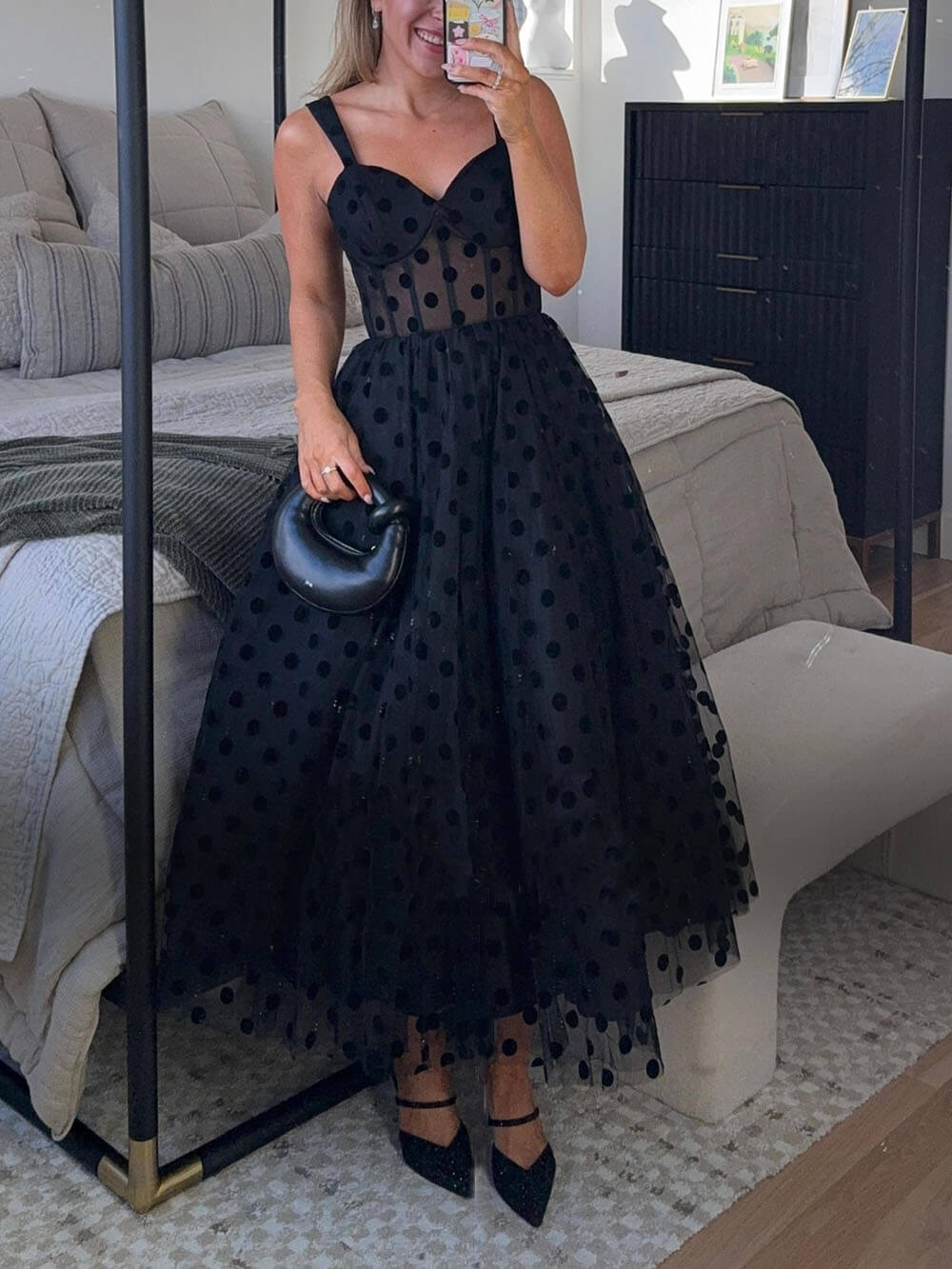 Selora | Black Polka Dot Evening Dress