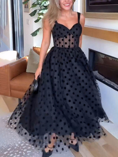 Selora | Black Polka Dot Evening Dress