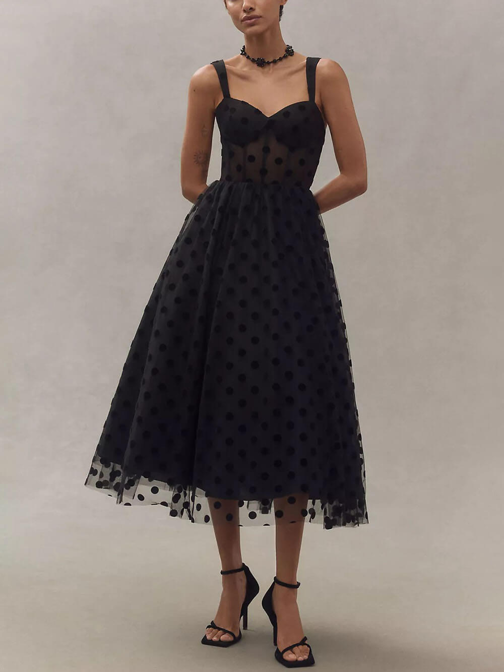 Selora | Black Polka Dot Evening Dress