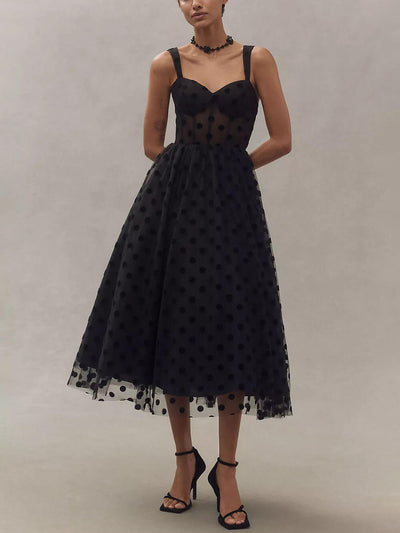 Selora | Black Polka Dot Evening Dress