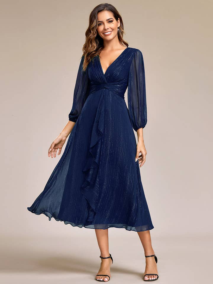 Luminous Chiffon Long Sleeve Dress