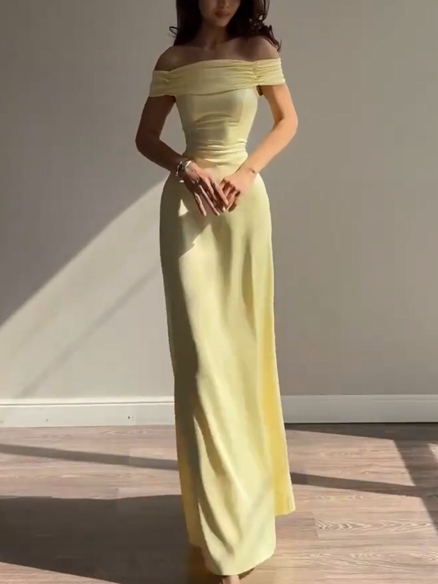 Yellow strapless waist evening dress