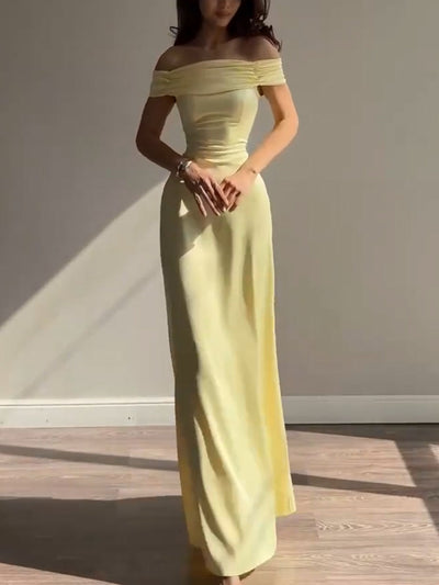 Yellow strapless waist evening dress