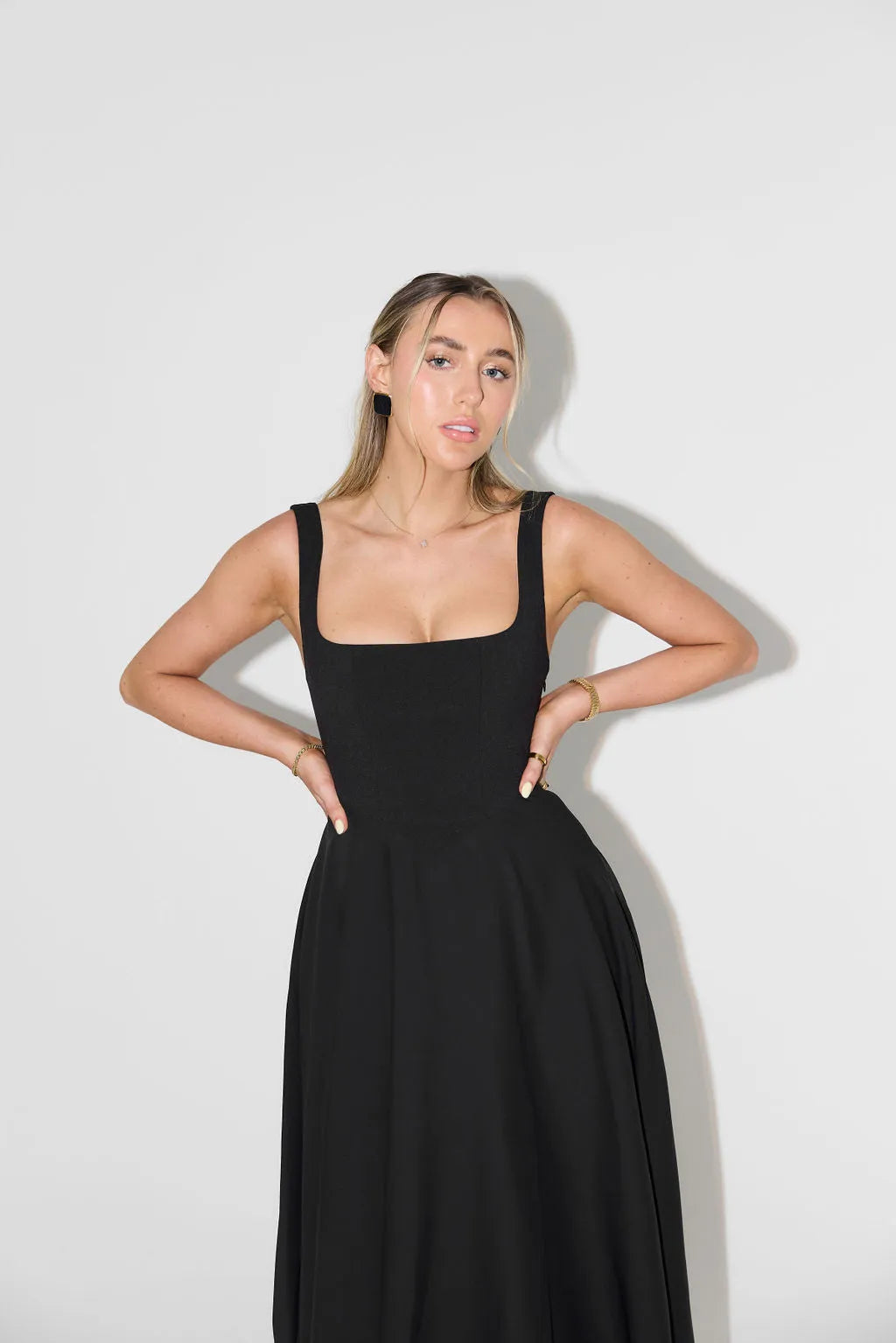 High Waist Square Neck Midi Dress (Multicolor)