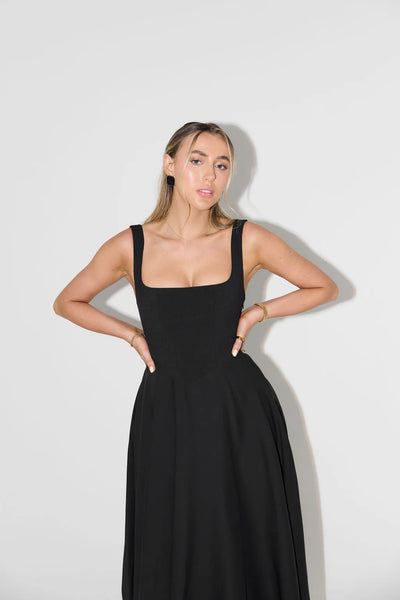 High Waist Square Neck Midi Dress (Multicolor)