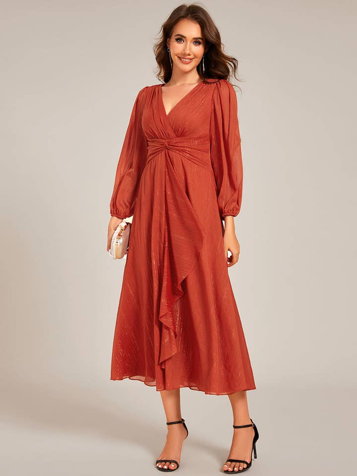 Luminous Chiffon Long Sleeve Dress