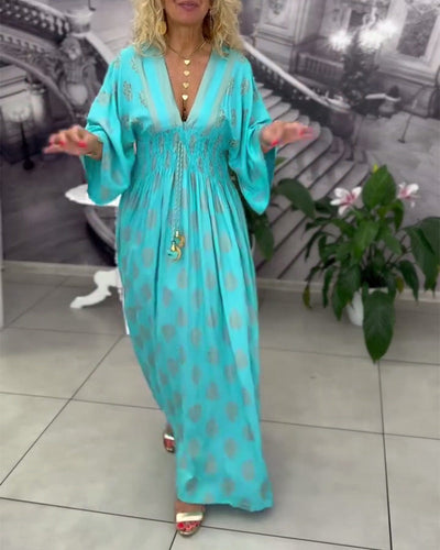 Loose Holiday Print Maxi Dress