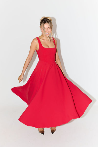 High Waist Square Neck Midi Dress (Multicolor)