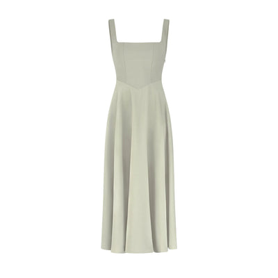 High Waist Square Neck Midi Dress (Multicolor)
