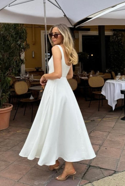 High Waist Square Neck Midi Dress (Multicolor)