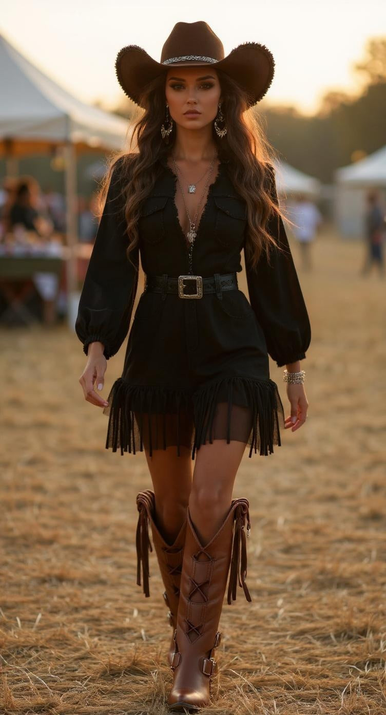 Retro High-end Fashion Fringe Splicing Denim Mini Dress
