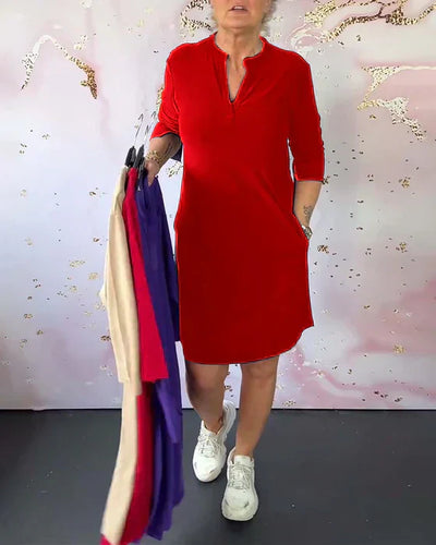 Hanneke | Plain dress with V-neck