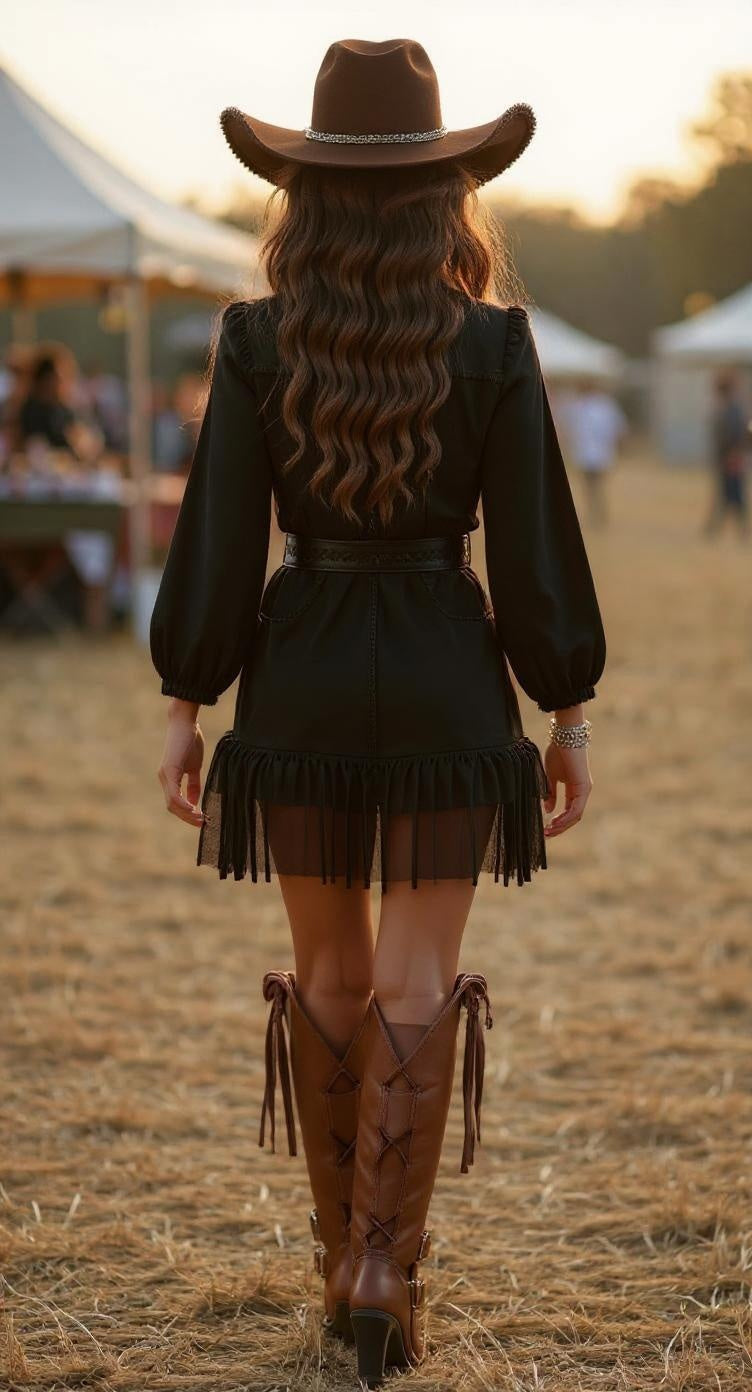 Retro High-end Fashion Fringe Splicing Denim Mini Dress