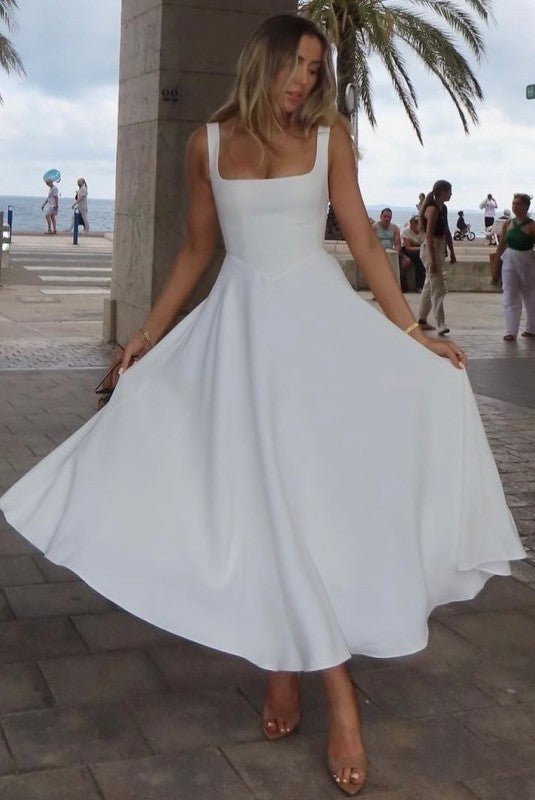 High Waist Square Neck Midi Dress (Multicolor)