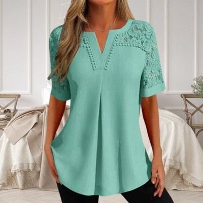 Summer fashionable and elegant women's shirt with short sleeves made of lace