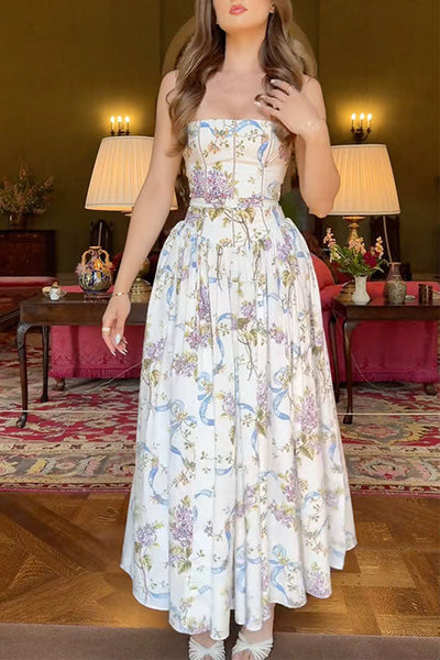 Florena – Floral Bustier A-Line Maxi Dress