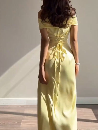 Yellow strapless waist evening dress