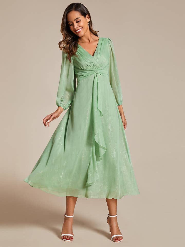 Luminous Chiffon Long Sleeve Dress