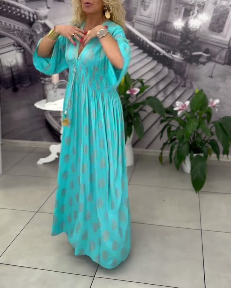 Loose Holiday Print Maxi Dress