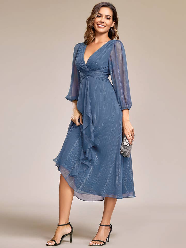 Luminous Chiffon Long Sleeve Dress