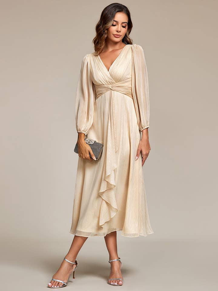 Luminous Chiffon Long Sleeve Dress