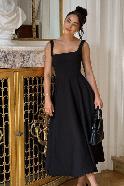 High Waist Square Neck Midi Dress (Multicolor)