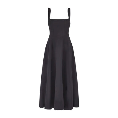 High Waist Square Neck Midi Dress (Multicolor)