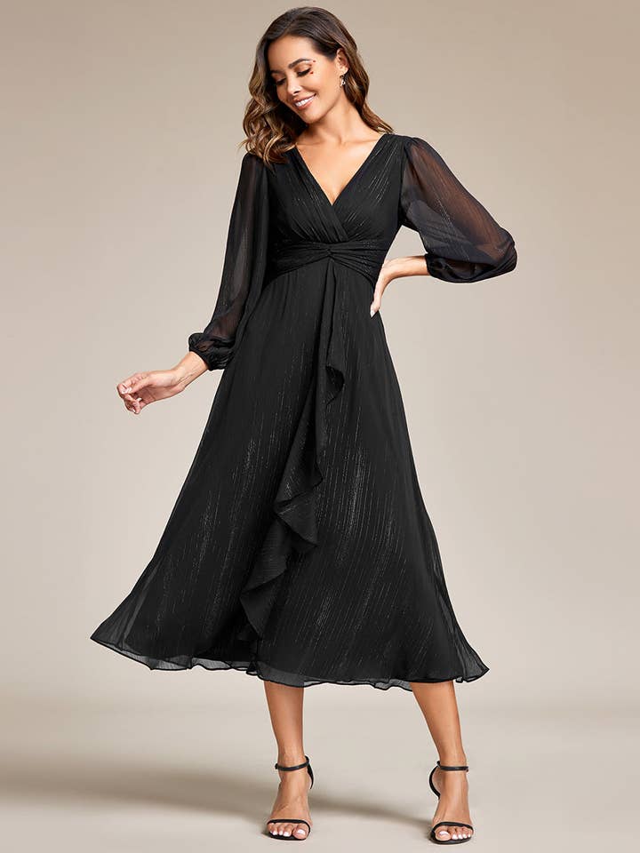Luminous Chiffon Long Sleeve Dress