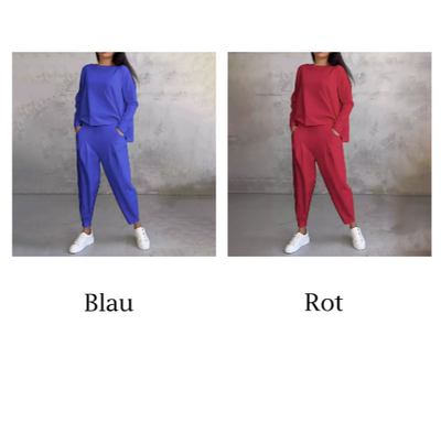 SaLong sleeve round neck top & pants 2-piece set