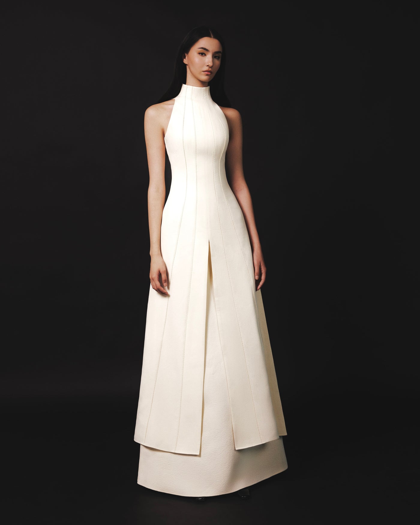 Han Yen Layered High Neck Crinkle Crepe Maxi Dress