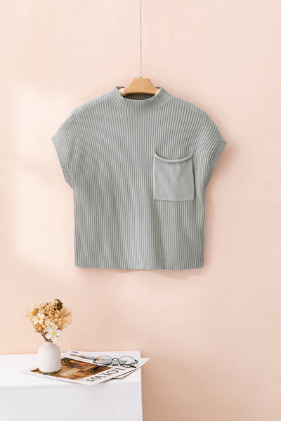 Short Sleeve Ribbed Sweater - Gray