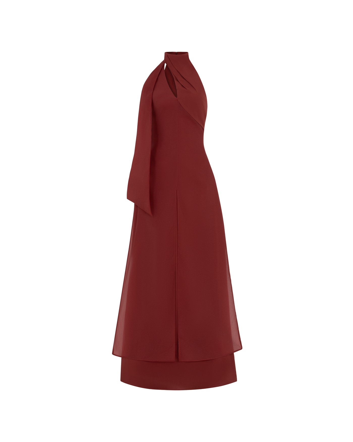 Yen Layered High Neck Floss Silk Ankle Length Dress