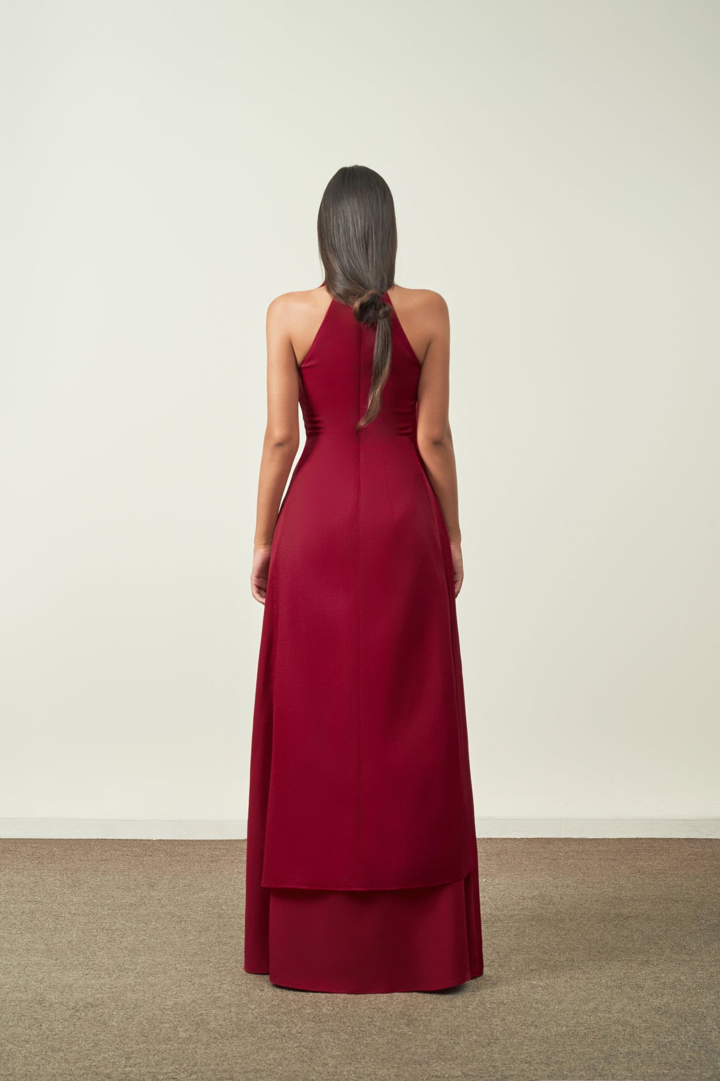 Yen Layered High Neck Floss Silk Ankle Length Dress