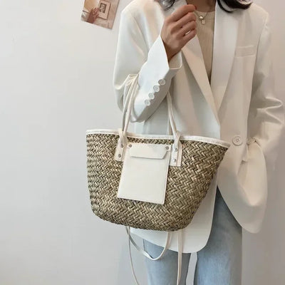 Torborg | Elegant straw bag with leather accents