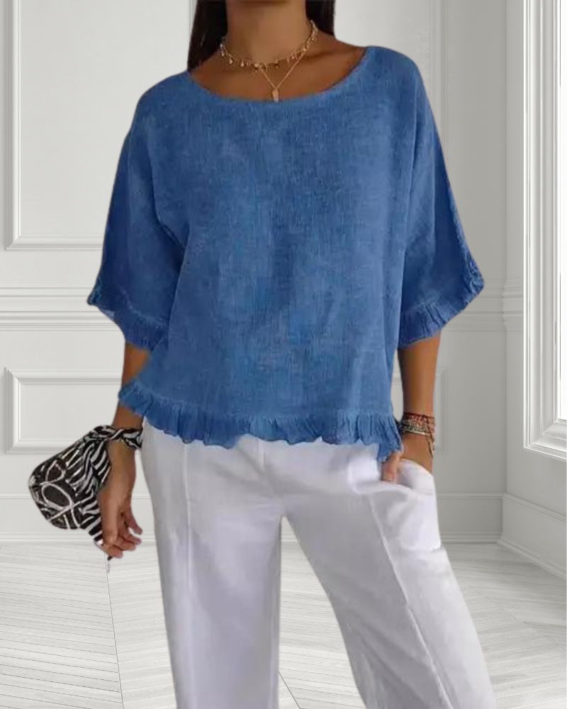 Olivia | Casual Wide Neck Ruffle Top