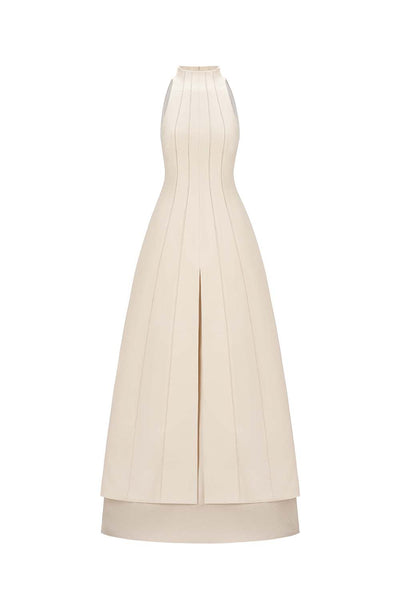 Han Yen Layered High Neck Crinkle Crepe Maxi Dress