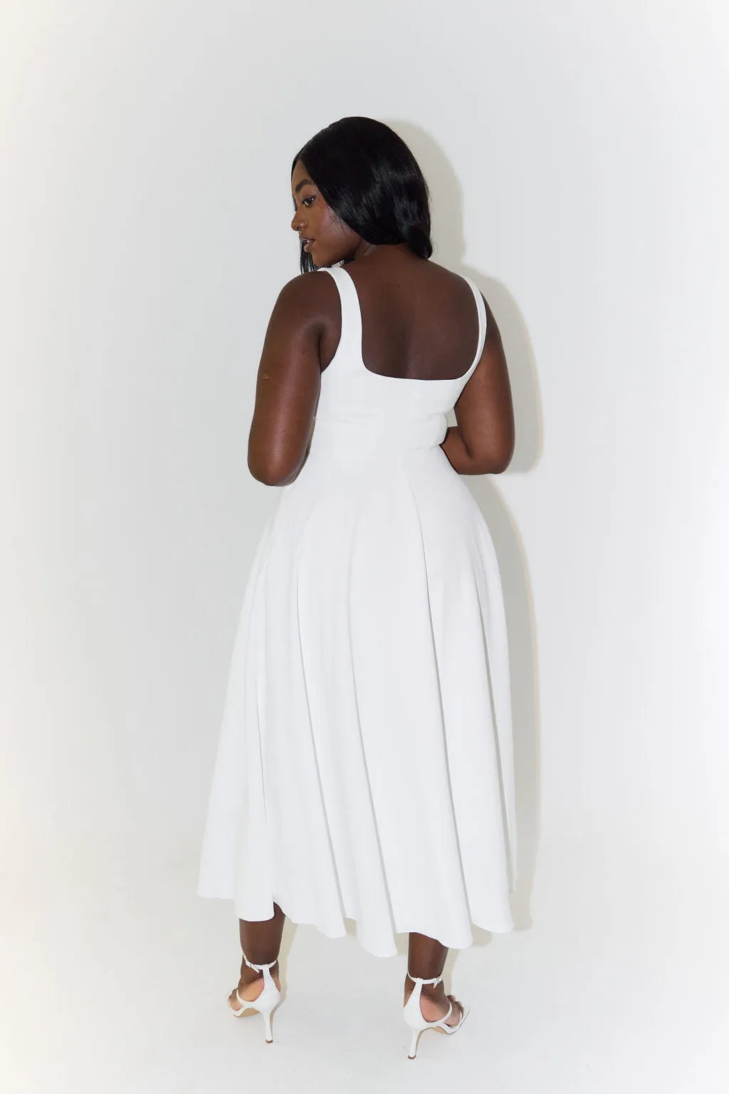 High Waist Square Neck Midi Dress (Multicolor)
