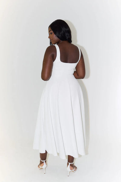 High Waist Square Neck Midi Dress (Multicolor)