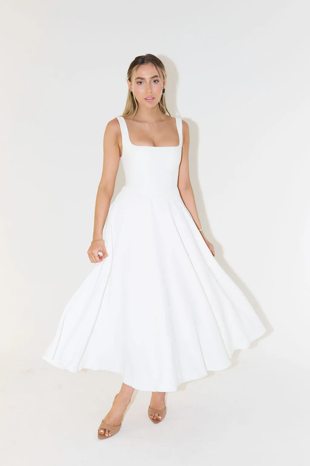 High Waist Square Neck Midi Dress (Multicolor)