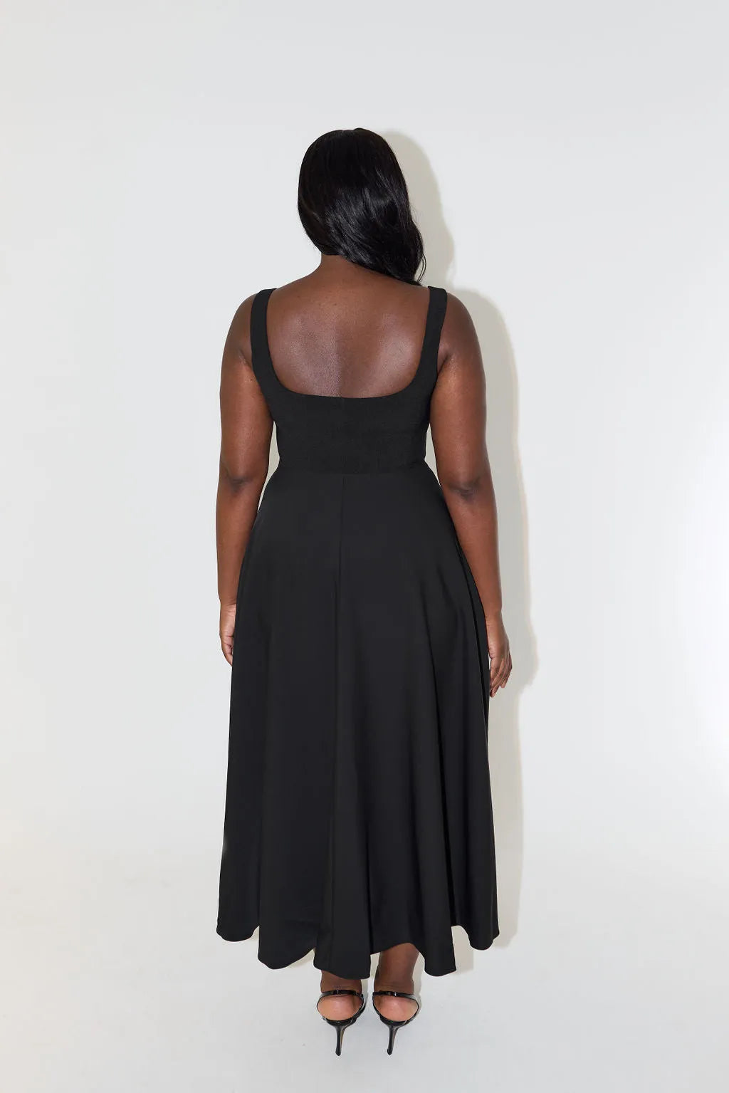 High Waist Square Neck Midi Dress (Multicolor)