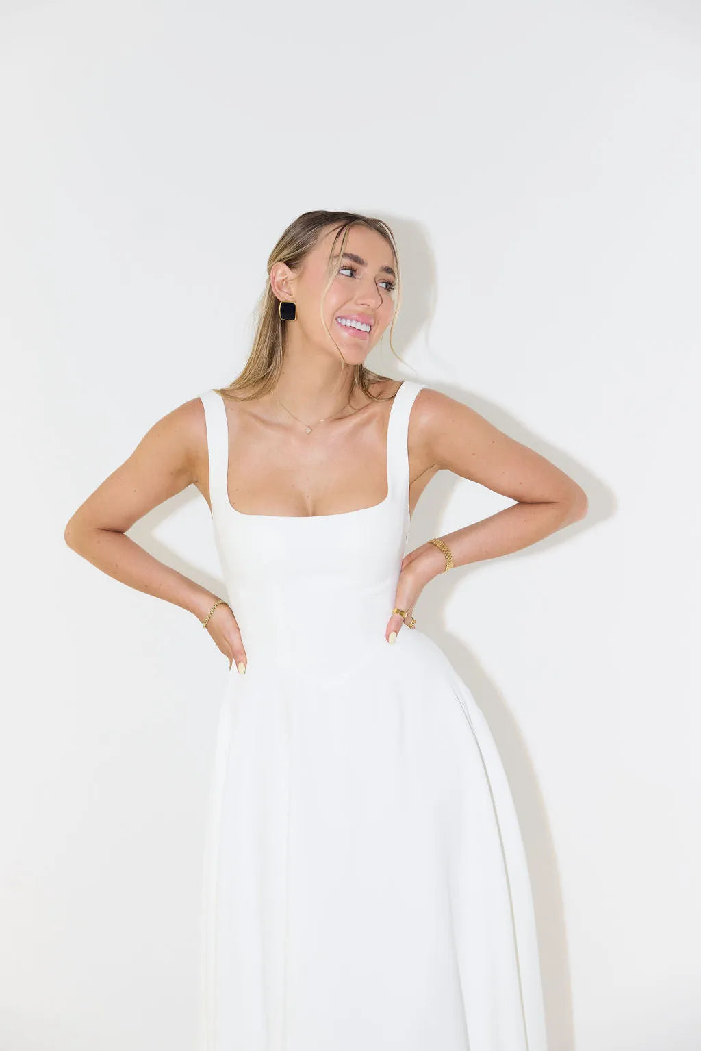 High Waist Square Neck Midi Dress (Multicolor)