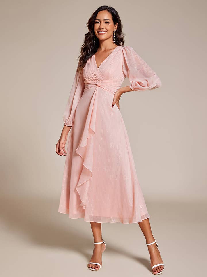 Luminous Chiffon Long Sleeve Dress