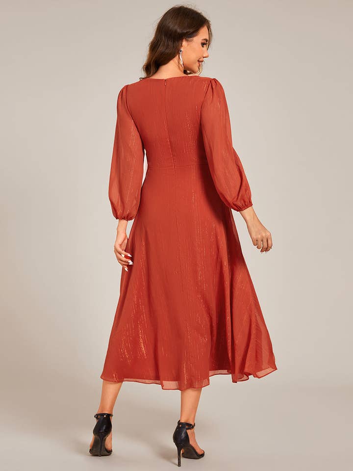 Luminous Chiffon Long Sleeve Dress