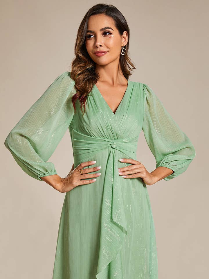 Luminous Chiffon Long Sleeve Dress