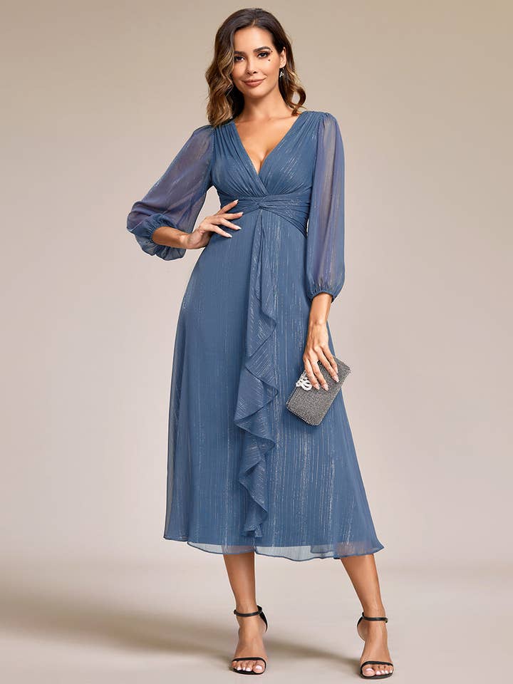 Luminous Chiffon Long Sleeve Dress