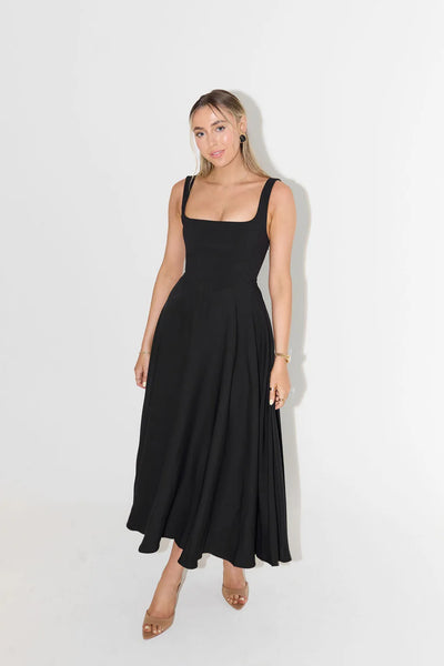 High Waist Square Neck Midi Dress (Multicolor)
