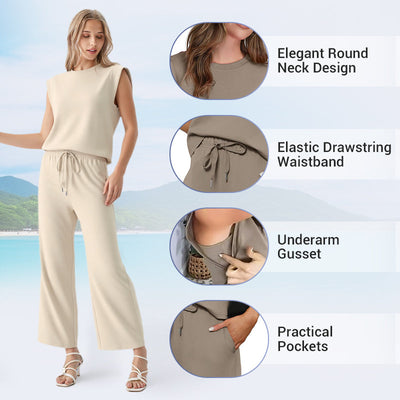 Women's  Sleeveless Top & Wide-Leg Pants 2-Piece Set