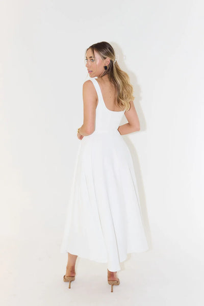 High Waist Square Neck Midi Dress (Multicolor)