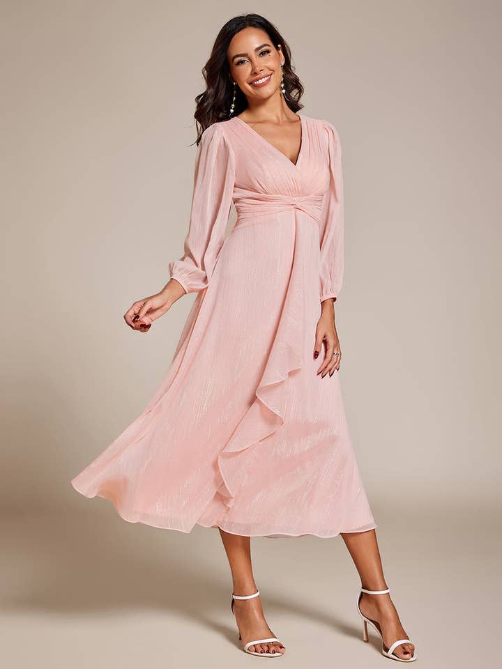 Luminous Chiffon Long Sleeve Dress